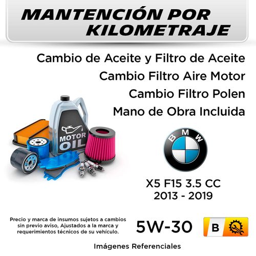 MANTENCIÓN POR KILOMETRAJE  BMW X5 F15 3.5CC  2013 - 2019  | SERVICIO TODO INCLUIDO - B KB01