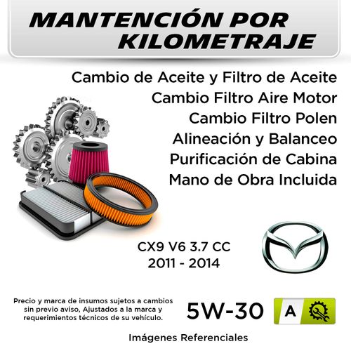 MANTENCIÓN POR KILOMETRAJE  MAZDA CX9 V6 3.7CC  2011 - 2014 | SERVICIO TODO INCLUIDO - A 0002