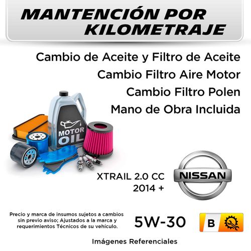 MANTENCIÓN POR KILOMETRAJE NISSAN XTRAIL 2.0 CC 2014 + | SERVICIO TODO INCLUIDO - B KB003