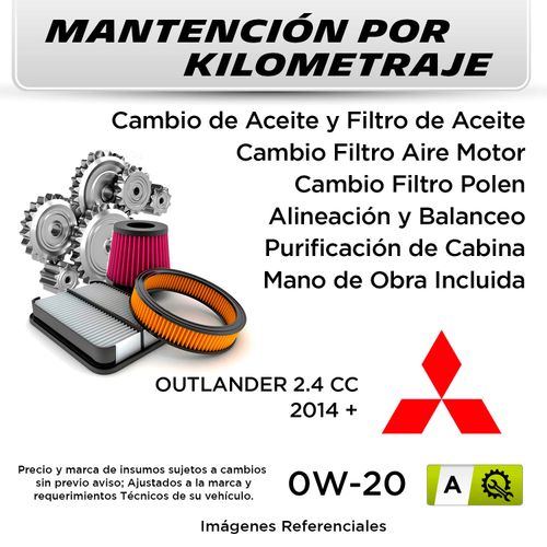 MANTENCIÓN POR KILOMETRAJE MITSUBISHI OUTLANDER 2.4 CC 2014 + | SERVICIO TODO INCLUIDO - A KA01