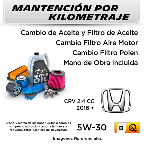 MANTENCIÓN POR KILOMETRAJE HONDA CRV 2.4 CC 2016 + | SERVICIO TODO INCLUIDO - B KB2