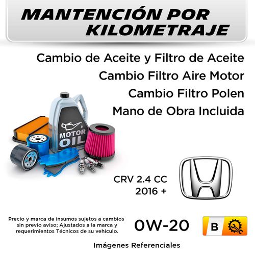 MANTENCIÓN POR KILOMETRAJE HONDA CRV 2.4 CC 2016 + | SERVICIO TODO INCLUIDO - B KB4