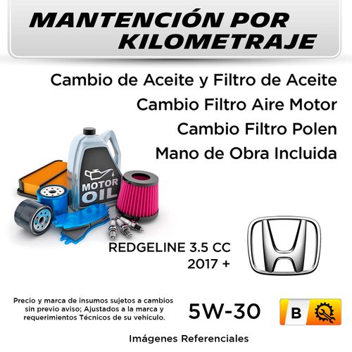 MANTENCIÓN POR KILOMETRAJE HONDA REDGELINE 3.5 CC 2017 + | SERVICIO TODO INCLUIDO - B KB1