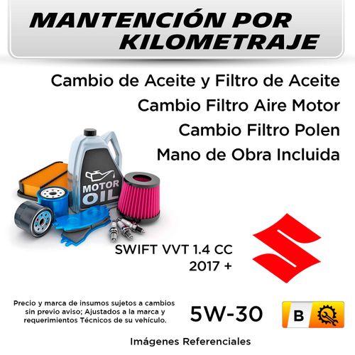 MANTENCIÓN POR KILOMETRAJE SUZUKI SWIFT VVT 1.4 CC 2017 + | SERVICIO TODO INCLUIDO - B KB0001