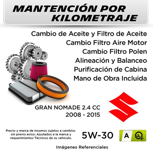 MANTENCIÓN POR KILOMETRAJE SUZUKI GRAN NOMADE 2.4 CC 2008 - 2015 | SERVICIO TODO INCLUIDO - A KA03