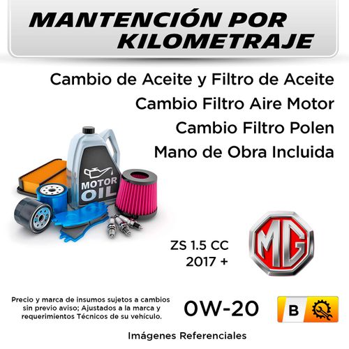 MANTENCIÓN POR KILOMETRAJE MG ZS 1.5 CC 2017 + | SERVICIO TODO INCLUIDO - B KB00003